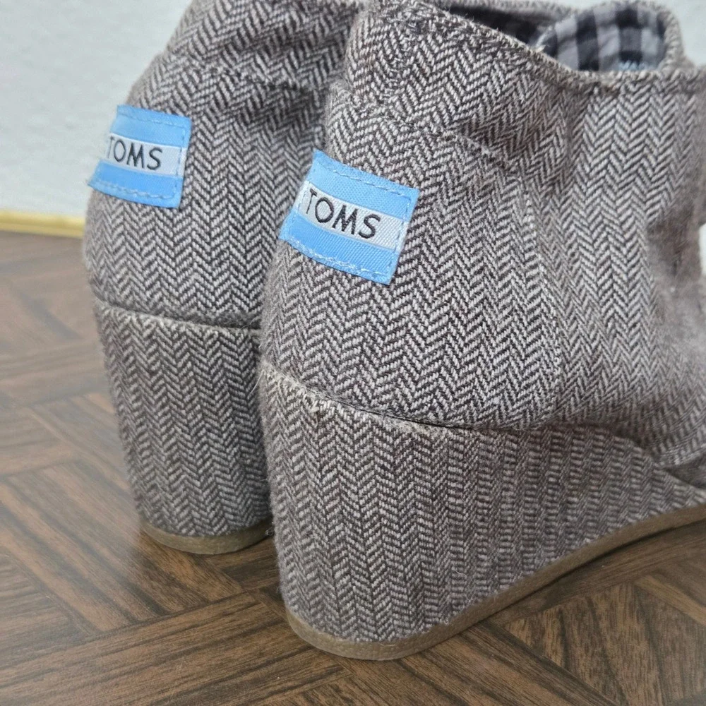 Toms Desert‎ Herringbone Tweed Wedge ankle boots womens size 7.5